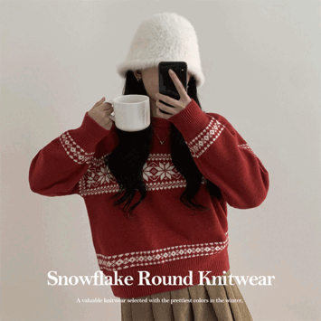 Forwin Loose Fit Vintage Snowflake Round Nordic Knit (3 colors) [Christmas Knitwear / Year-end knitwear / Year-end look / Winter Knitwear / Christmas]