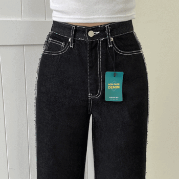 Leck Stitch Slit High-Waist Wide Jeans [Summer Pants / Summer Denim / Summer New Product / Picnic / Festival / Blue Fashion]