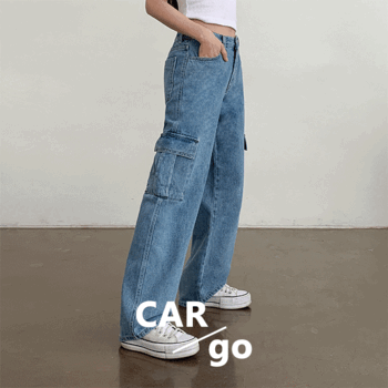 Tee Tee Back Banding High Waist Cargo Wide Jeans (2 colors) [Summer Denim/Summer New Product/Festival/Vintage/Vacation Look]