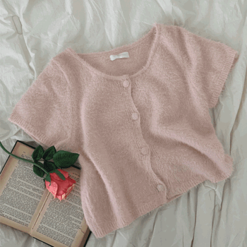 Lunia Loose fit Angora Short-sleeved knit cardigan (3 colors) [Spring knitwear/Spring cardigan/Pink/Cherry blossom/Dog look/Guest look]
