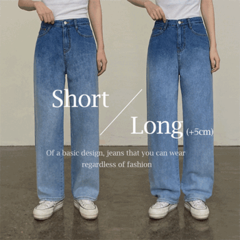 [Short, long/length] [High waist gradation wide jeans] [Key shorts/Summer denim/Summer new/Vacation look/Simple season]
