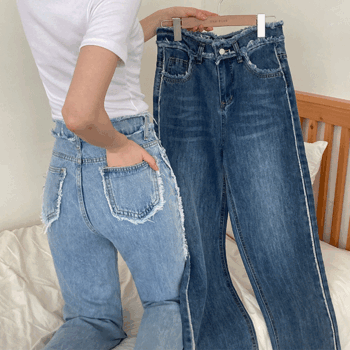 [Basic, long/length selection] Light high-waist straight wide surgical jeans (2 colors) [Summer denim/Summer new/Summer pants/Festival/Vacation/Overseas]