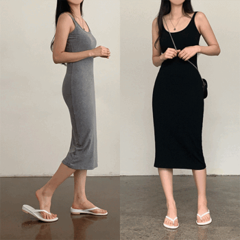 Tinshia Spandex Slim Ribbed Double Sleeveless Long Dress (2 colors) [Summer Dress / Goddess Dress / Elastic / Summer Mood / Picnic / Vacation Look]