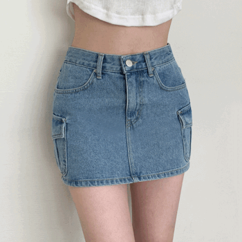 Linte Back-banding Cargo Denim Mini Skirt [Denim/Vacation Look/Campus Look/Festival/Hidden Banding/Jeans Fashion]