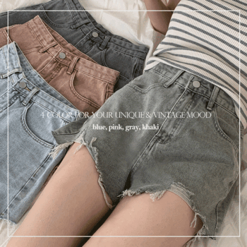 Romil High Waist Damage Denim Shorts (4 colors) [Summer Jeans / Shorts / Vintage / Jangma / Boots / Rain Boots Coordination]