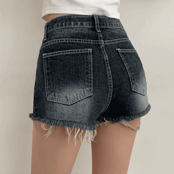 Shir High-Waist Damage Denim Shorts [New Summer Product / Summer Denim / Blue / Summer Pants / Shorts / Cool Denim]