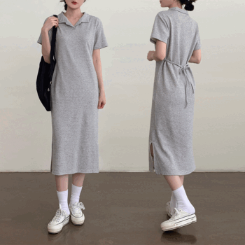 Cing Loose Fit Collar Short-Sleeved Long Dress (3 colors) [Summer Dress / Office Worker / Campus Look / Summer Mood / Vacation Look / Vacation / Ribbon]