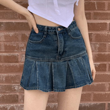 split pleats denim mini skirt [Festival/Rain Boots Coordination/Rain Boots Coordination/Festival/Street/High Teen/Summer New]