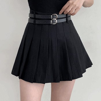 Winnie Slim Two-Belt Pleats Mini Skirt (3 colors) [New Summer / Picnic / Festival / Coordination Set / Street / Rain Boots Coordination]