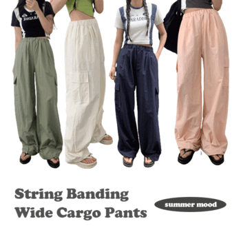Naked Two-Pintuck String Banded Wide Cargo Pants (5 colors) [Basin Lock / Summer Jogger / Summer Pants / New Summer / Festival / Street]