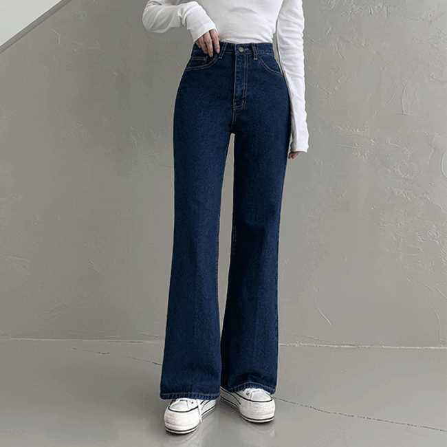 Leather High-Waist Semi Wide Bootcut Jeans (2 colors) [Autumn Coordination / Change of season / Denim / Wide pants / fw]