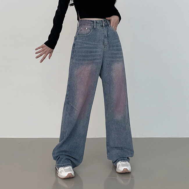 Beck High-waist Wide Dolphin Pink washed jeans [New/Unique/y2k]