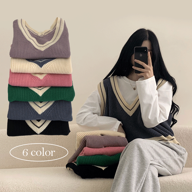 havden loose fit V-neck cropped colored knitwear vest (5 colors) [New fall / V-neck vest / layered look]