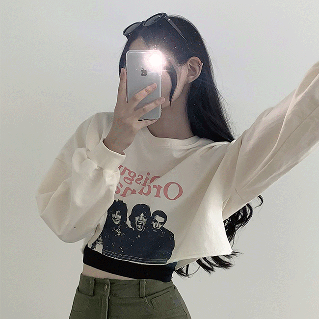 Odd Loose Fit Printed Cropped Sweatshirt (4 colors) [y2k / Cropped Sweatshirt / New Autumn Product]