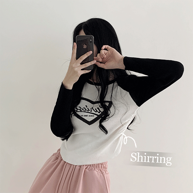 [1+1 Discount/Side Shirring] Fran Color Heart Lettering Knit Long Sleeve Tee (3 Colors) [New Fall/Unique/y2k/Street/Laid]