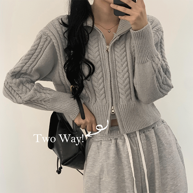 Madeleine loose fit twisted two-way knit zip-up (3 colors) [Winter zip-up/Daily look/Crop/High-neck]