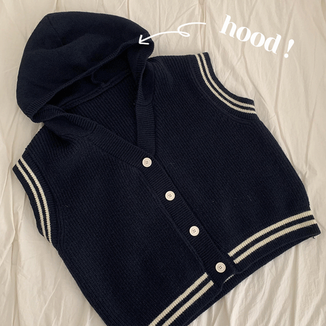 Waku Loose Fit Color Hooded Knitwear Vest (3 colors) [Autumn Clothes / Winter Clothes / Season / Best]