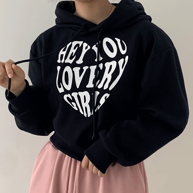 Hito Loose Fit Lettering Cropped Hoodie (3 colors) [Autumn Hoodie/Training/Crop]