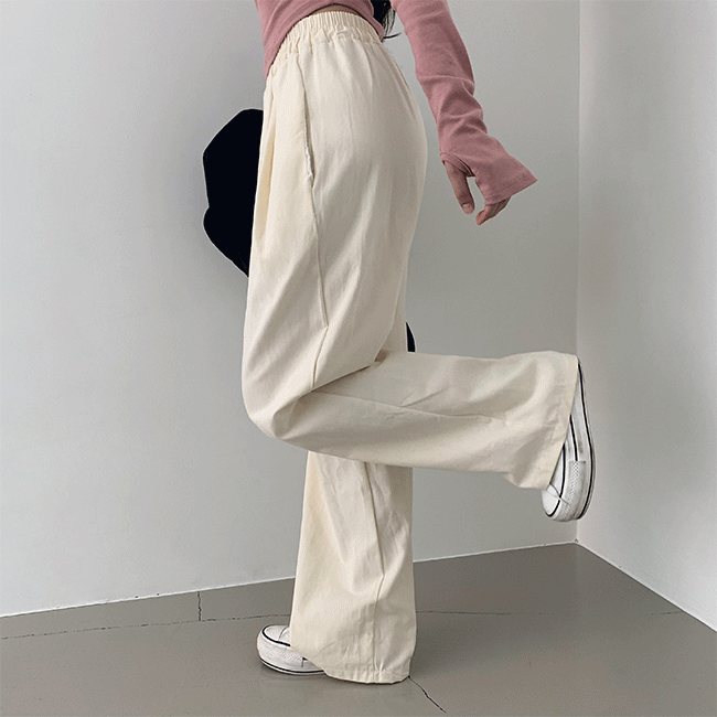 Elty Banding Two-Pintuck Wide Cotton Pants (5 colors) [Autumn Pants / College Student Look / Cotton Pants / Baskin Robbins]