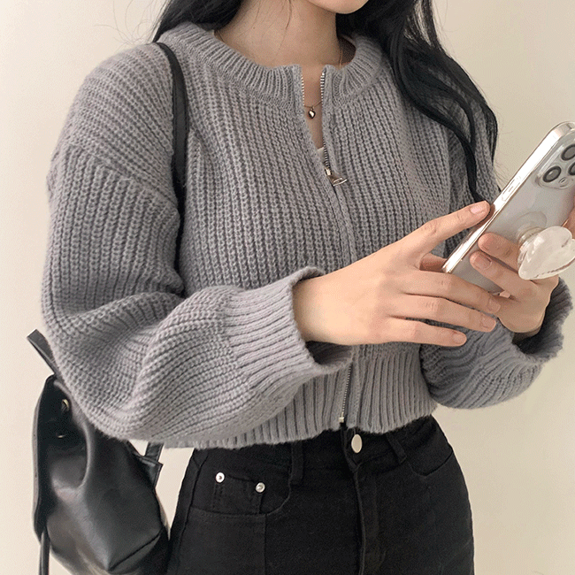 [1+1 Discount] Couch Loose Fit Semi-Crop Knit Zip-Up (4 colors) [New Autumn / Daily Look / Cute / Balloon]