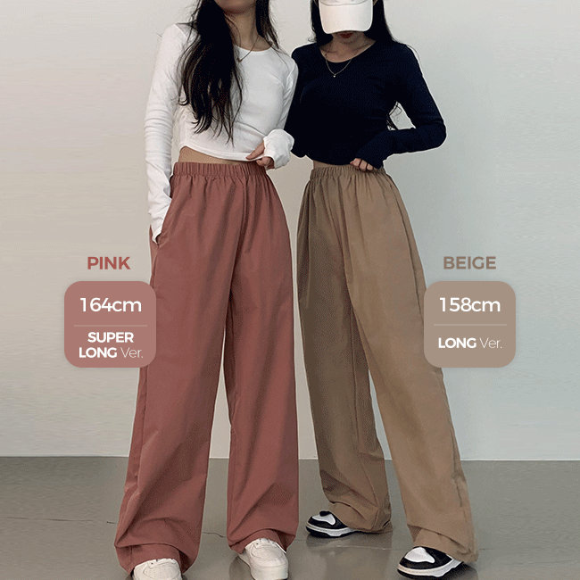 [Short.Long. Super Long/Fit Awesome] Jeno&#039;s Basque Banded Wide Pants (6 colors) [Nylon/y2k/Seasonal/Cute/Cute/Casual Look]