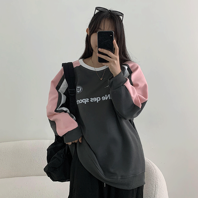 Lacen Oversized Fit Color Lettering Sweatshirt [Big Size / Long Sleeve / Block Core Look / y2k]