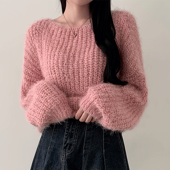 Pette Boat Neck Angora Long-Sleeved Knitwear (5 colors) [Autumn Guest Look / Office Look / Off-Shoulder / Thin Knitwear / Winter Ni]