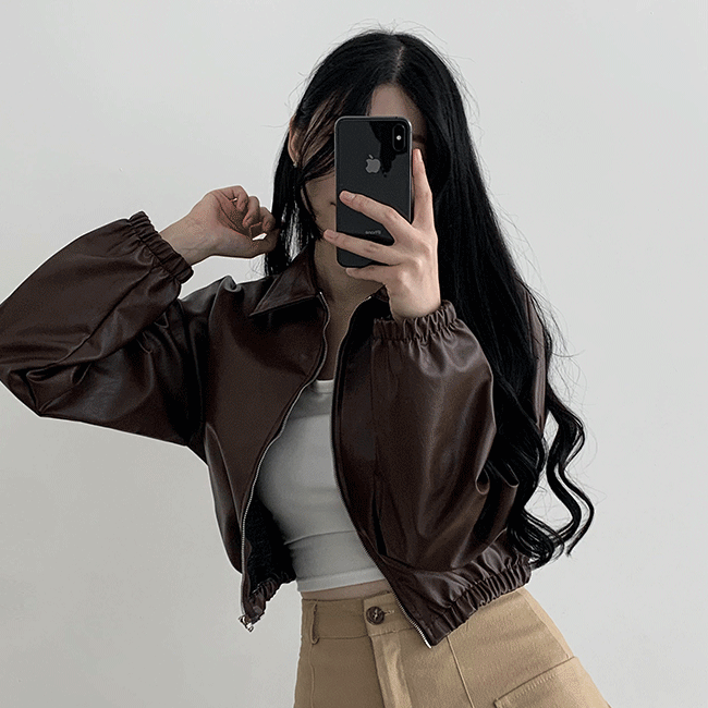 ruffle loose fit bendable cropped leather jacket (3 colors) [rider/leather jacket/fall new/bar city]