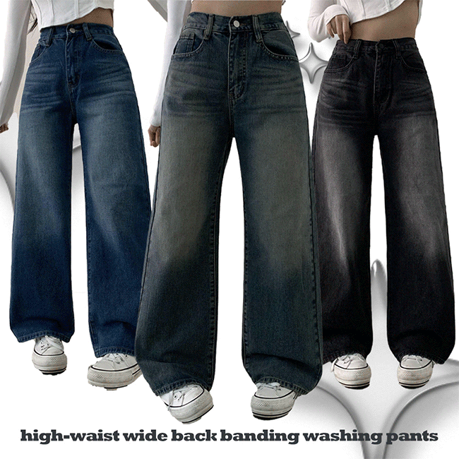[choose short, basic, long/length] index high-waist wide back-banding washing jeans (3 colors) [vintage/cotton denim/y2k/fw new]