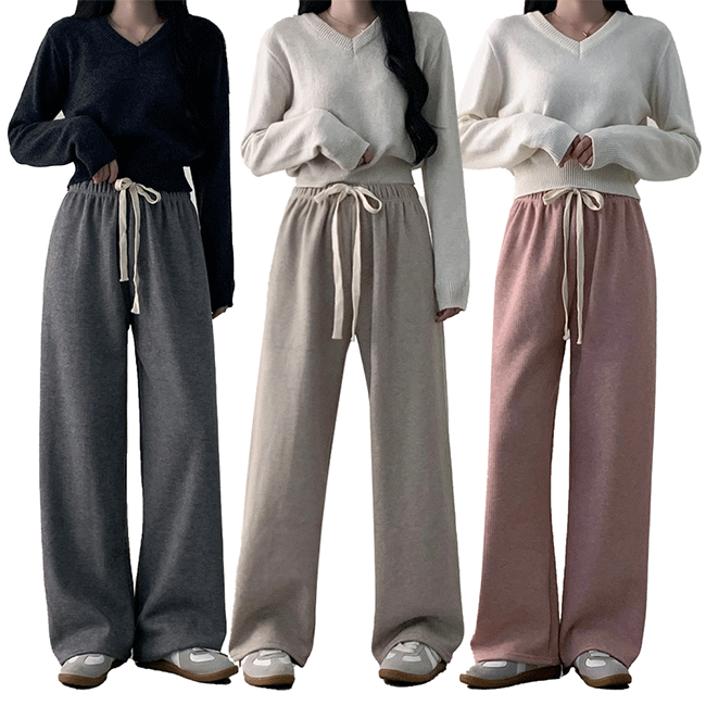 Core, bony, corduroy, napping, wide pants (5 colors) [New winter / sweatpants / lining napping / casual look / sweatpants]