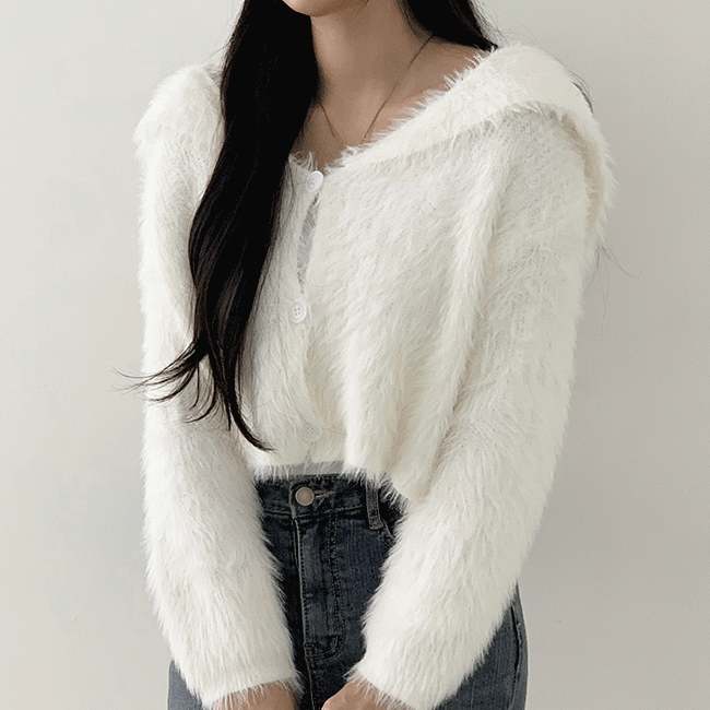 Fora Sailor Collar Angora Cropped Knitwear Cardigan (3 colors) [New fall/Yellow Fit/Feminine/Winter New Product/Zipup]