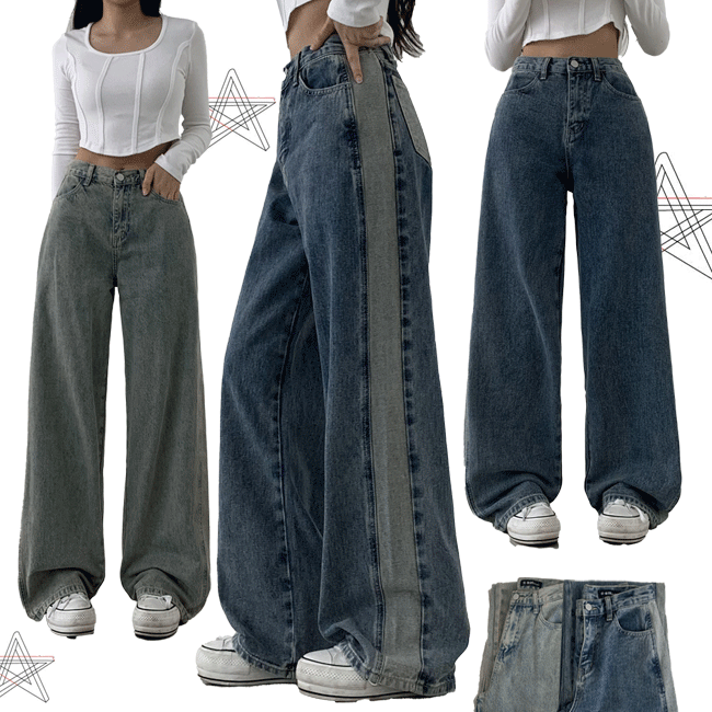 [short, long/length selection] into high-waist coloring washed-out wide jeans (2 colors) [y2k/vintage denim/cotton pants/unique]