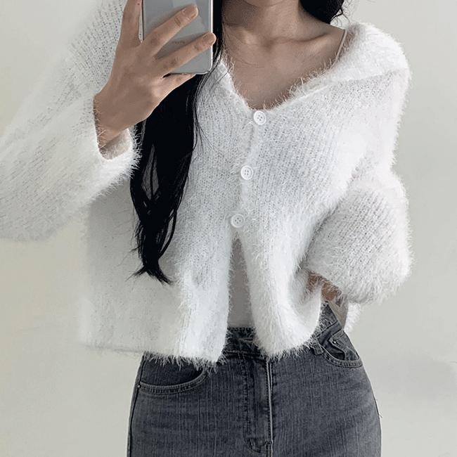 Holly Loose Fit Sailor Collar Cropped Cardigan (3 colors) [Date look / Guest look / Luxury / Elegant / Angora]