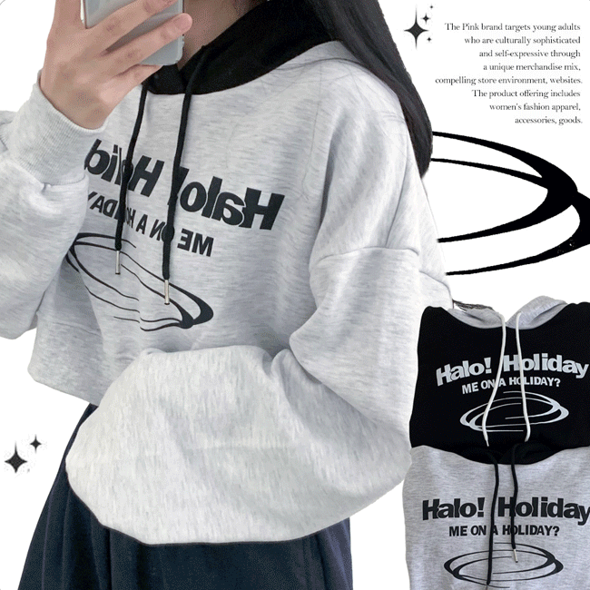 Hui Loose Fit Cropped Coloring Hoodie (2 colors) [Daily Look/Casual/Autumn New]