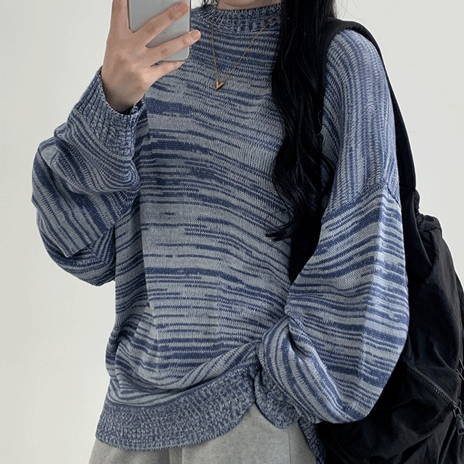 Ribbed Oversized Fit Sangjara Round Neck Knitwear (3 colors) [Striped/Slim Fit/Autumn Knitwear]