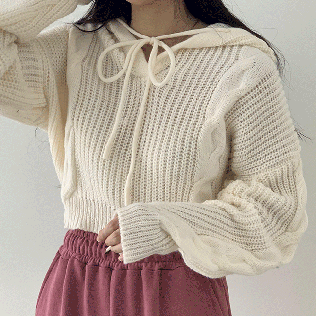 Marie Loose Fit Hachi Hooded Cropped Knitwear (3 colors) [New fall/Daily/Interseasonal]