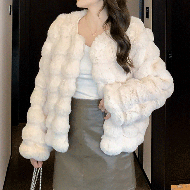 Pommi Loose fit Mink Fur Jacket (2 colors) [Winter Outer/Yearend Look/Party Look/Feminine]