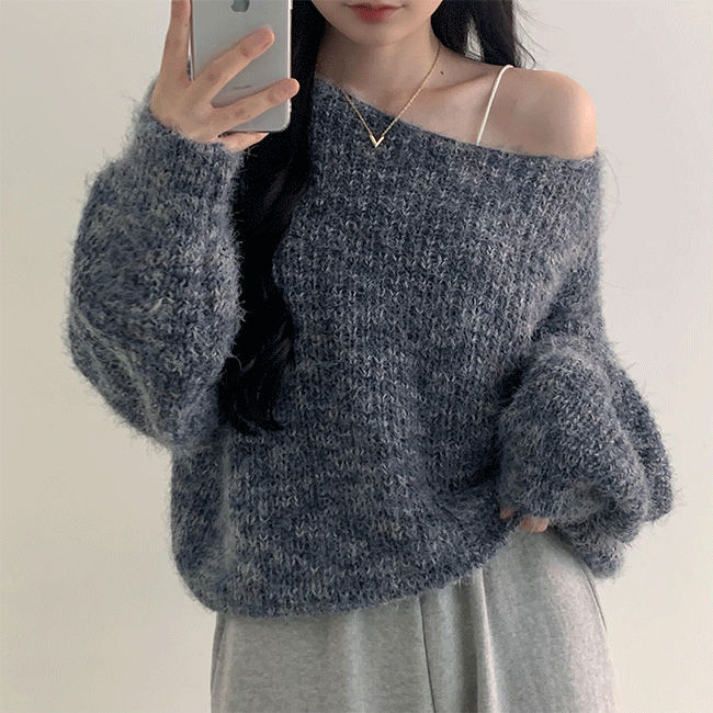 [1+1 Discount] hahaha Loose Fit Boat Neck Angora Long-Sleeved Knit (6 Colors) [Slim Knit / Pineapple Knit / Gradation / New Winter Product]