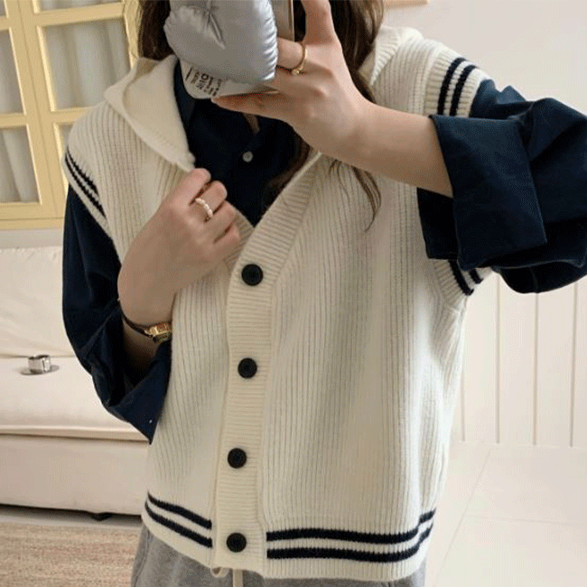 Waku Loose Fit Color Hooded Knitwear Vest (3 colors) [New Autumn / Season / Best]