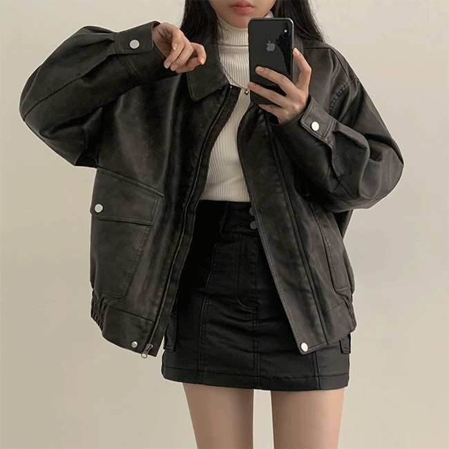 [Department Store Quality] Bami Loose Fit Two-Tone Washing Leather Jacket (2 colors) [New Winter / Short Girl / Unique / Vintage / y2k]