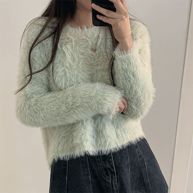 Seang Loose fit Semi-crop angora knitwear (4 colors) [New winter product / Year-end party look / Short girl / Winter knitwear]