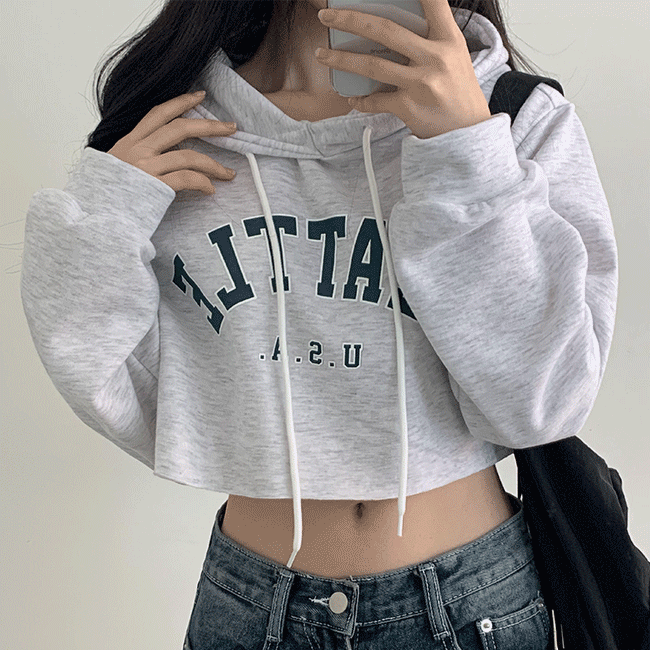 [1+1 discount] Euseung lettering napping cropped hoodie (3 colors) [Short girl / New winter / Casual look / Napping sweatshirt]