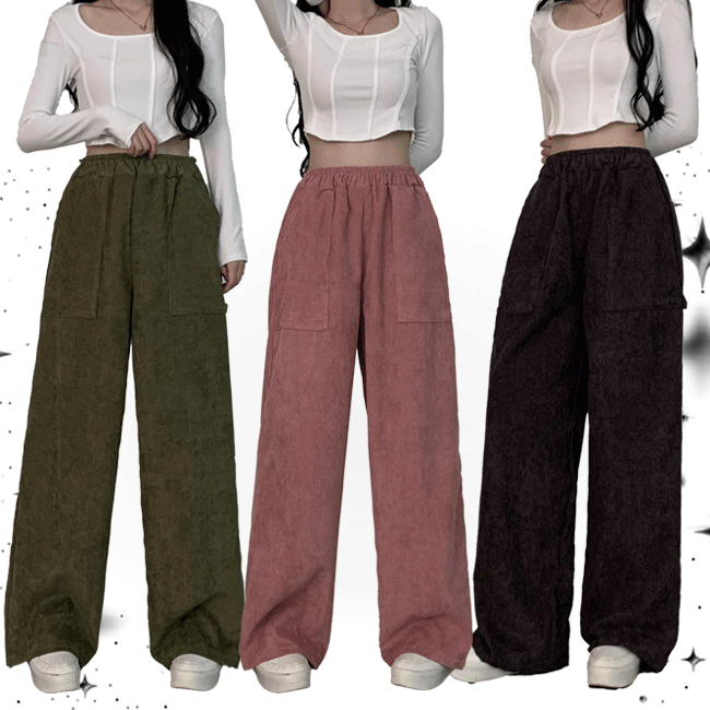 Duwo corduroy wide work pants (5 colors) [New winter / short girl / corduroy pants / banding pants / y2k]